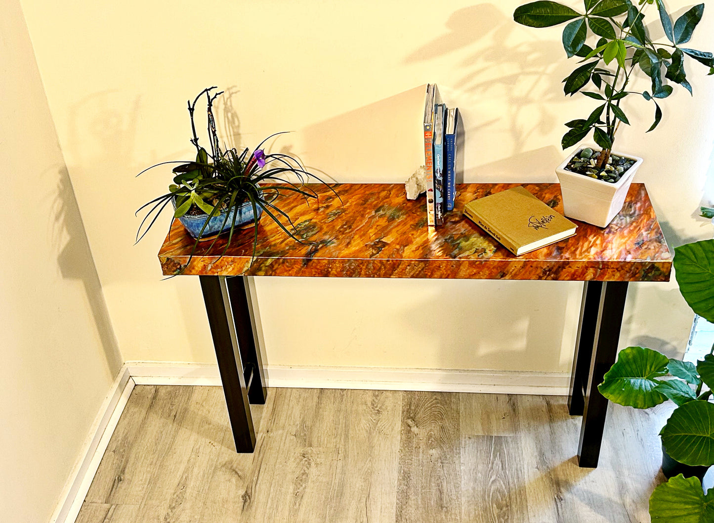 Copper and Steel Console Table, Modern Metal Art