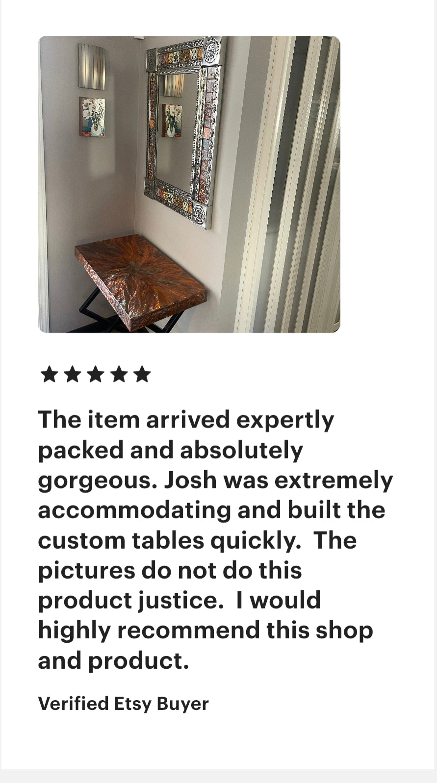 Waikiki Hammered Copper Side Table or Small Desk with Modern Steel Legs