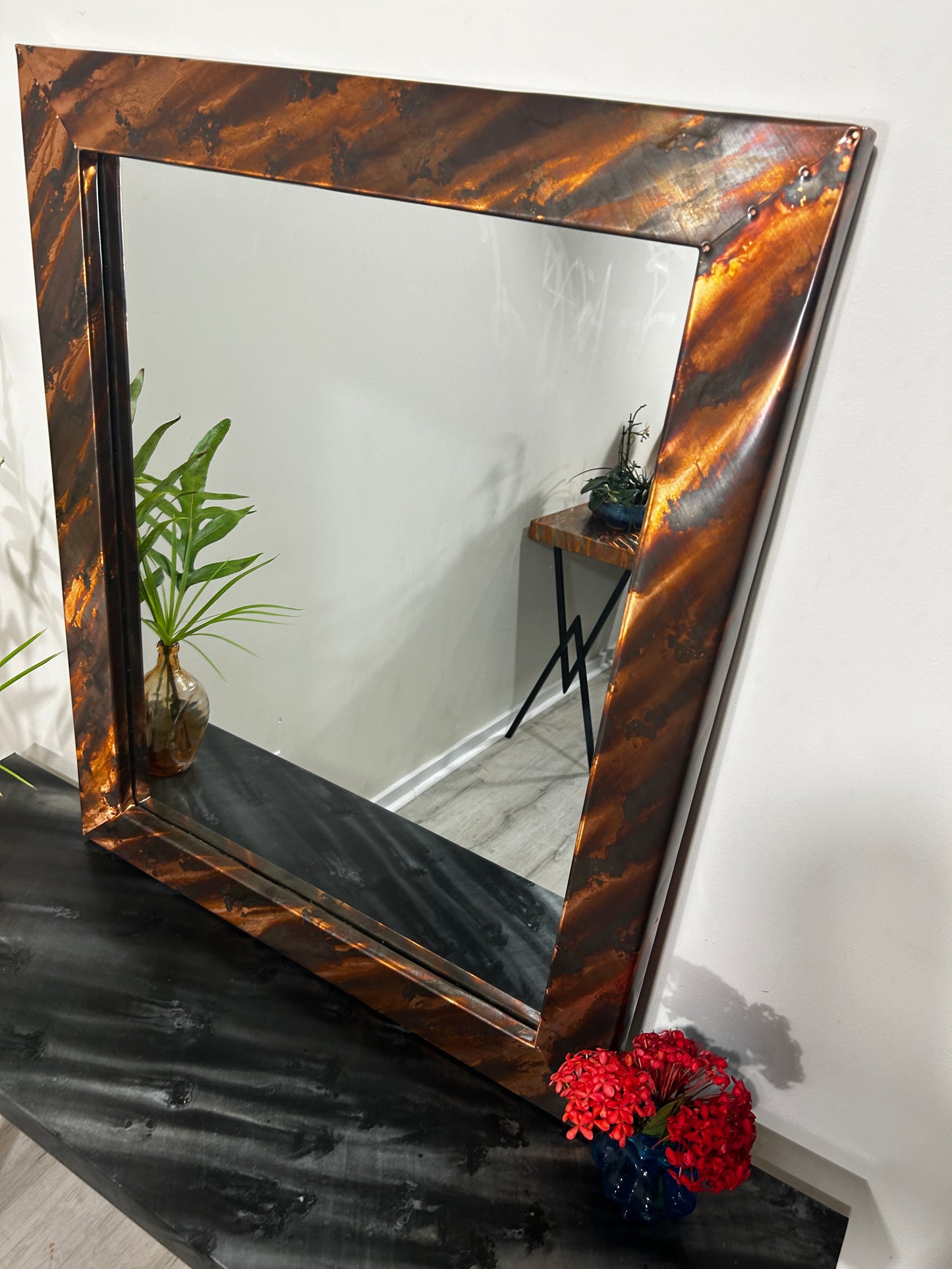 Modern Copper Mirror, Handmade Bathroom Vanity Mirror, Copper Decor Wall Art