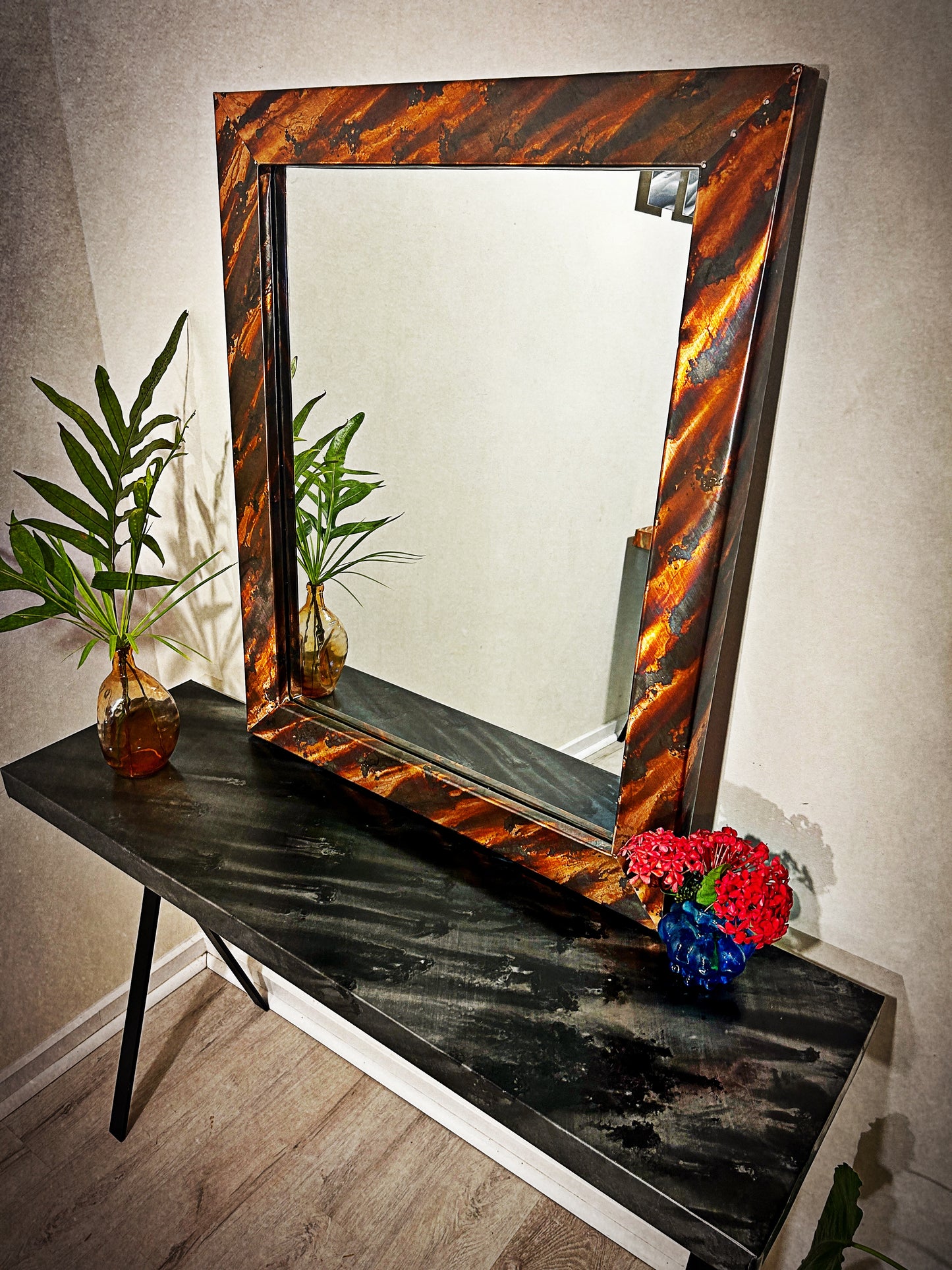 Modern Copper Mirror, Handmade Bathroom Vanity Mirror, Copper Decor Wall Art