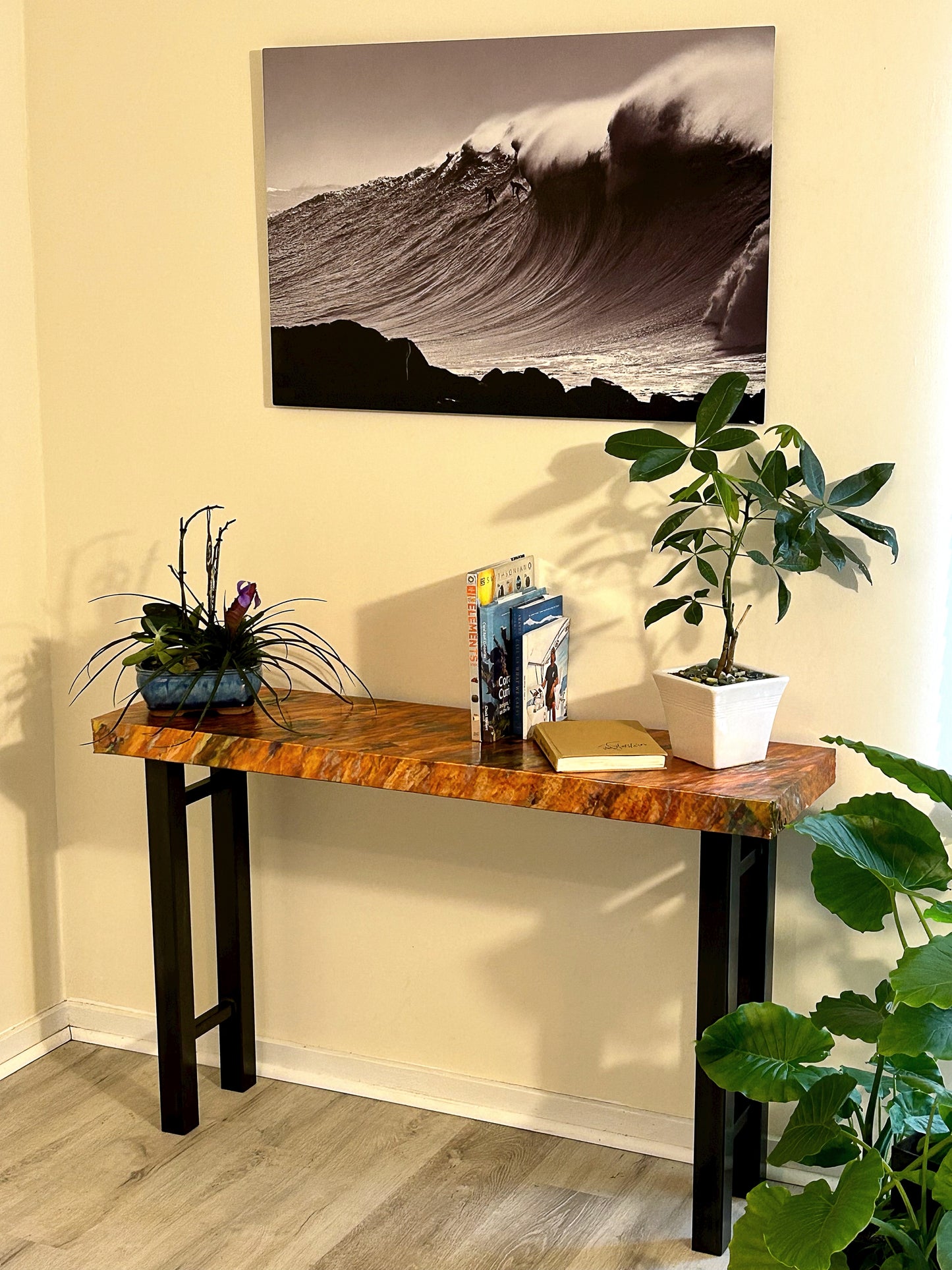 Copper and Steel Console Table, Modern Metal Art