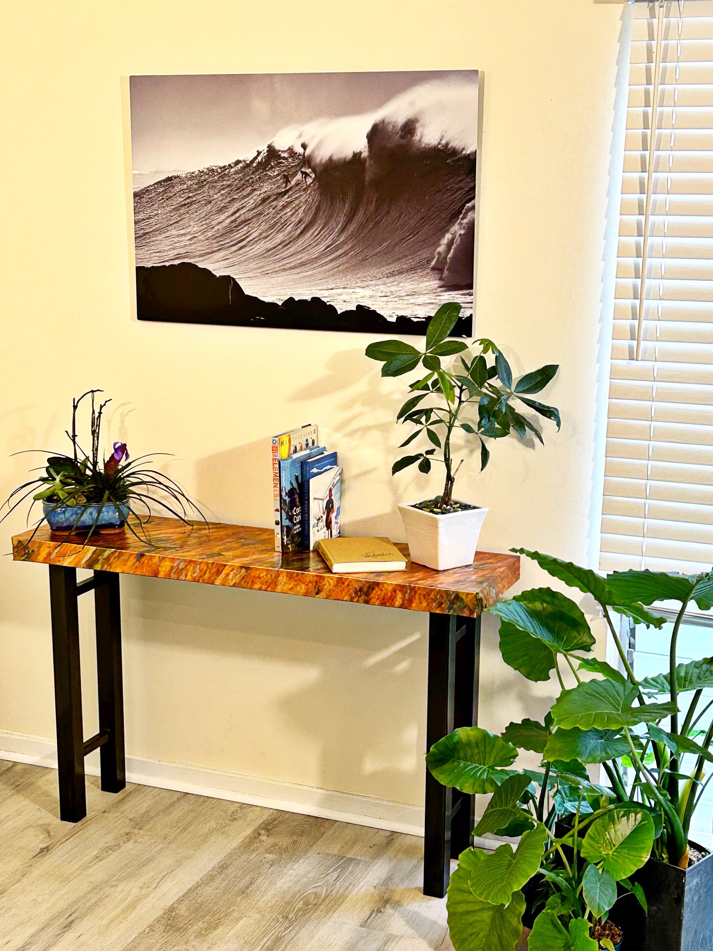 Copper and Steel Console Table, Modern Metal Art