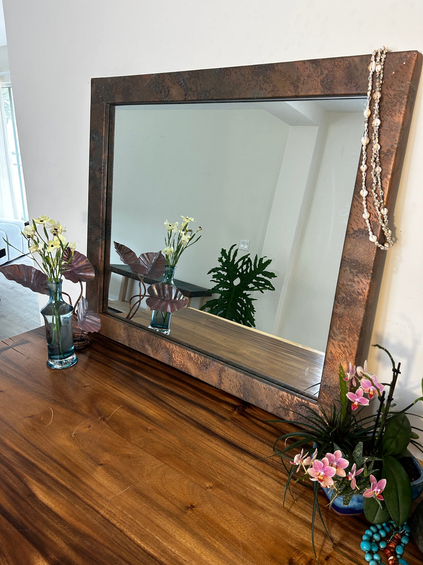 Large Handmade Copper Mirror, one-of-a-kind Vanity Mirror, Unique Home Decor, Custom Frame