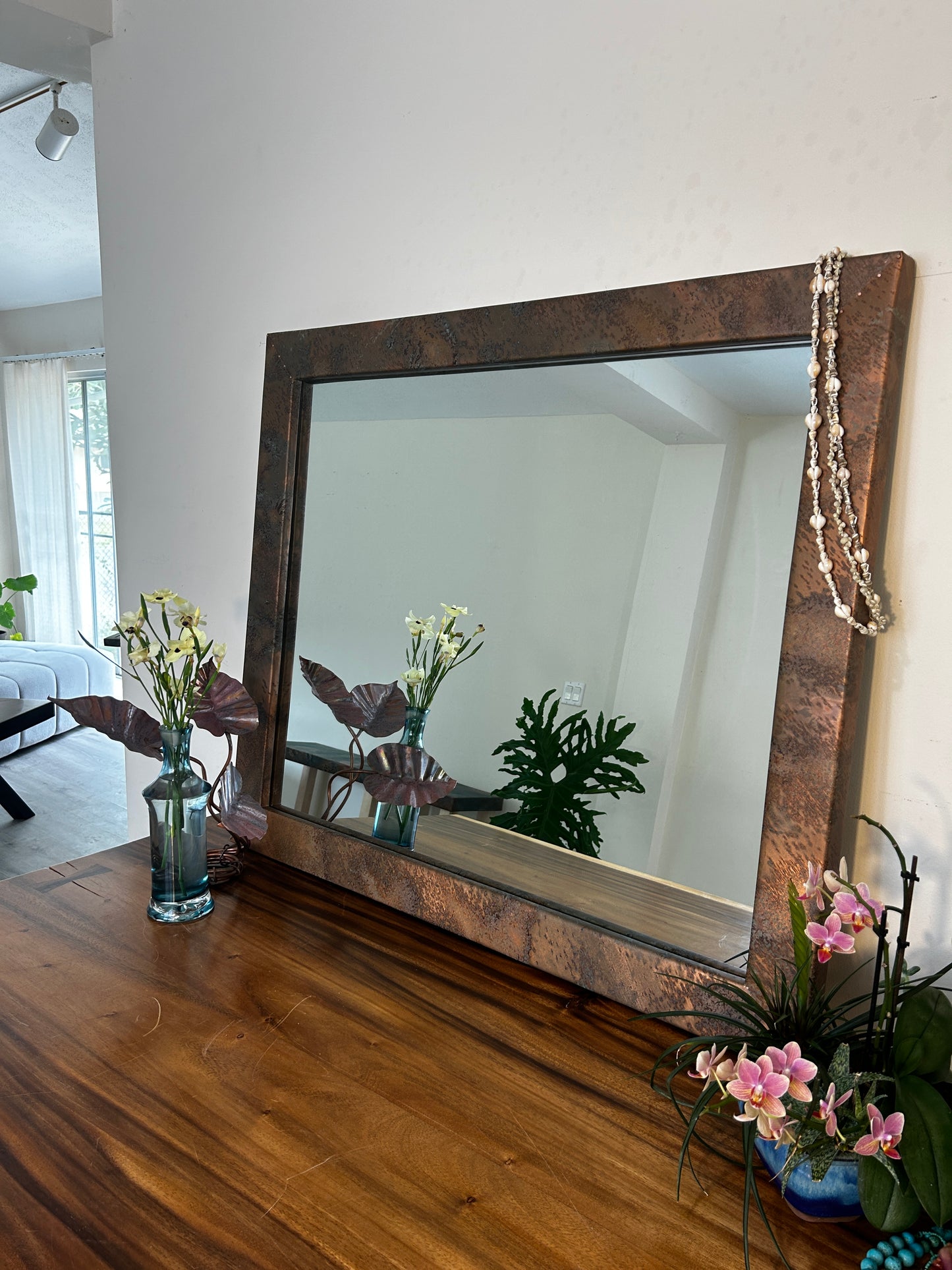 Large Handmade Copper Mirror, one-of-a-kind Vanity Mirror, Unique Home Decor, Custom Frame