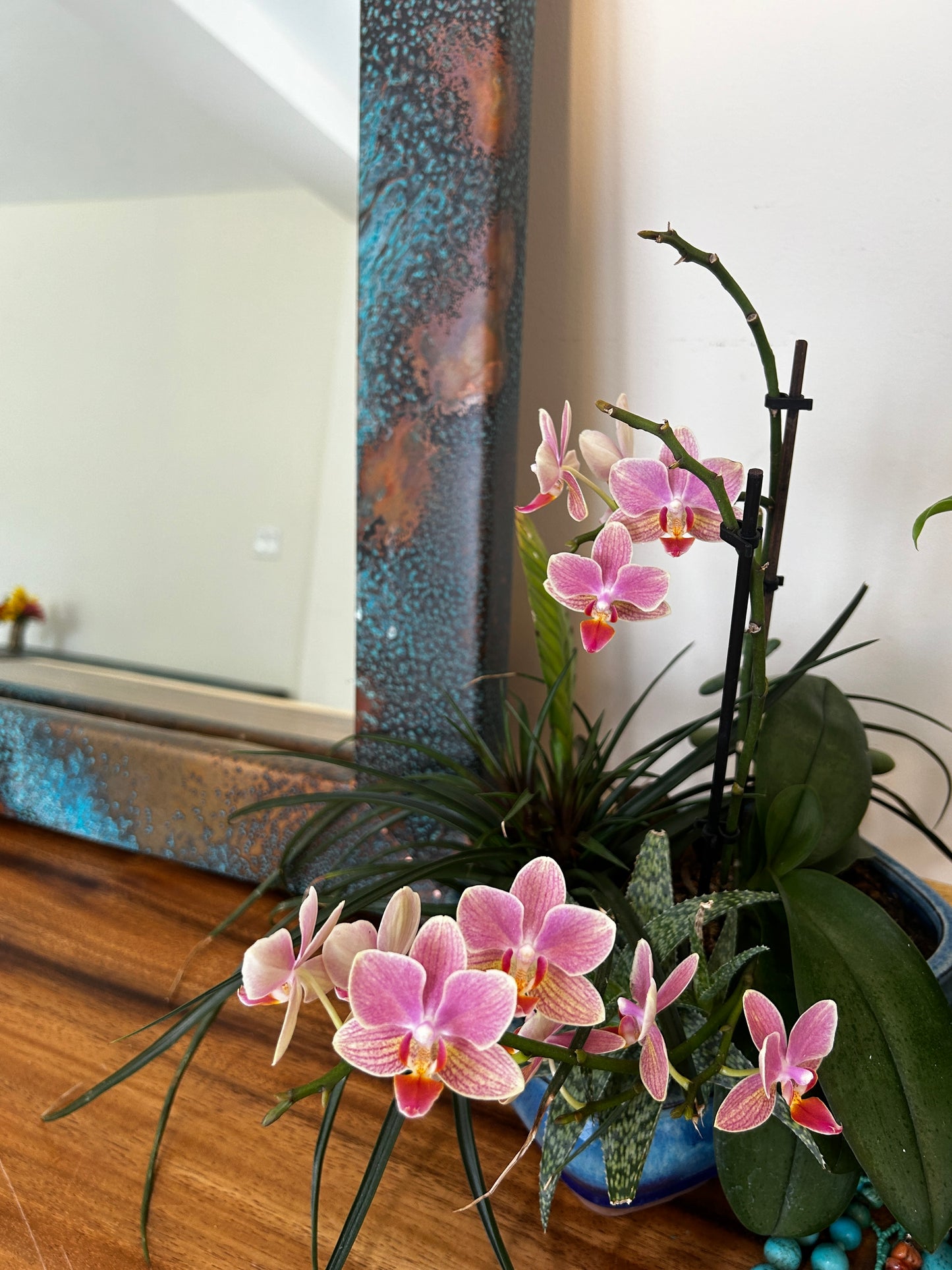 Large Copper Mirror with Turquoise Accents, Mirror Wall Art, Unique Copper Home Decor