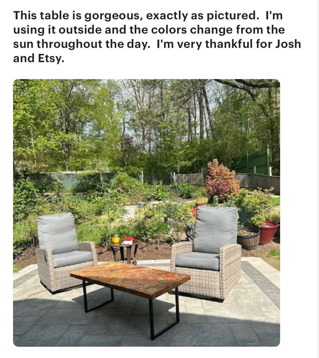 Outdoor Hammered Copper and Steel Coffee Table