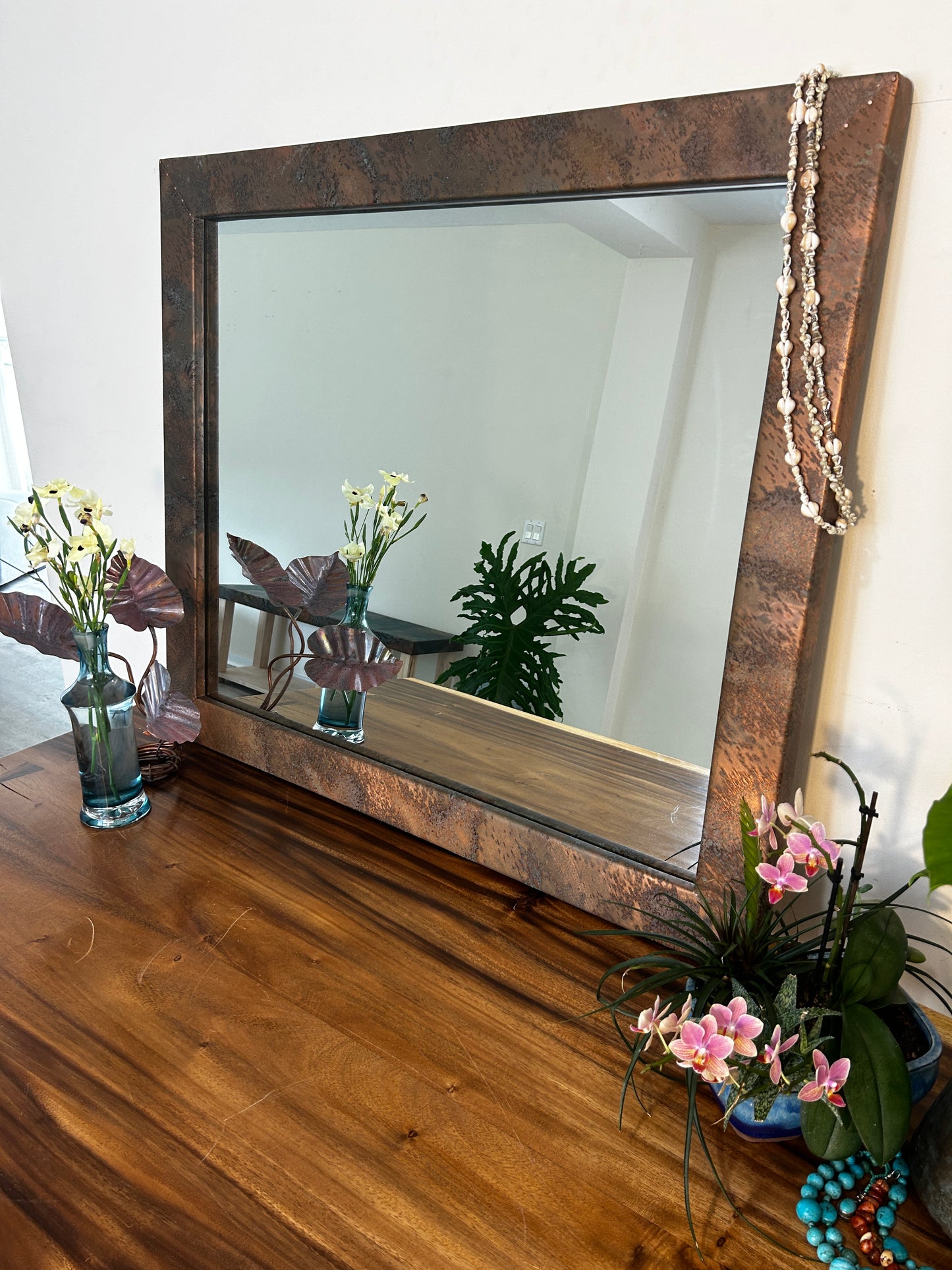 Large Handmade Copper Mirror, one-of-a-kind Vanity Mirror, Unique Home Decor, Custom Frame