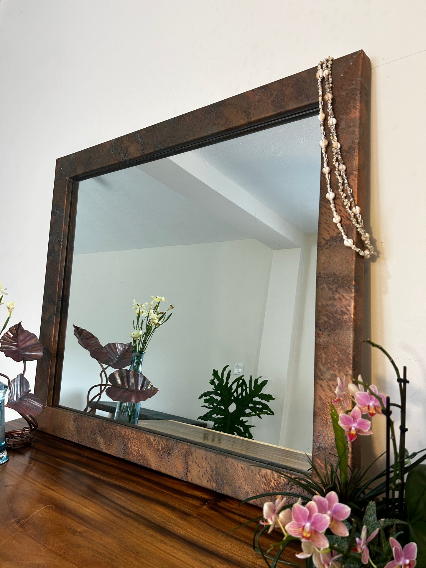 Large Handmade Copper Mirror, one-of-a-kind Vanity Mirror, Unique Home Decor, Custom Frame