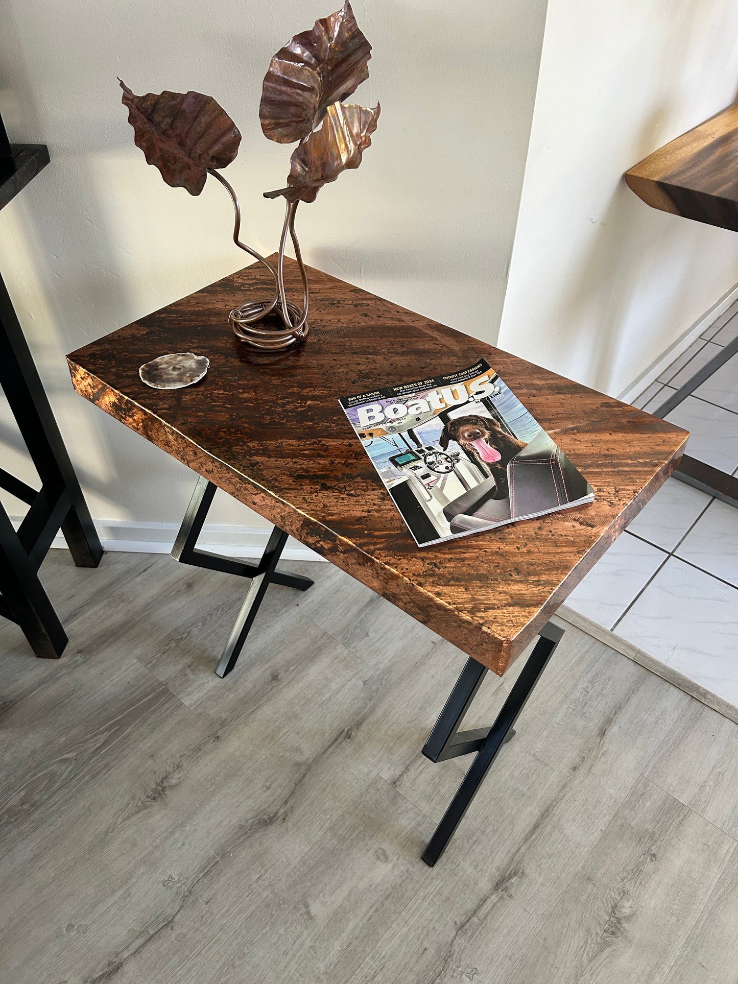 Contemporary Copper Accent Table / Modern End Table