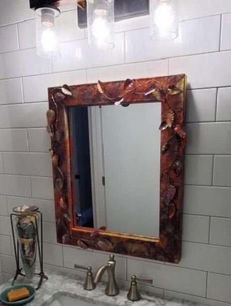 Hammered Copper Mirror with Vines and Leaves