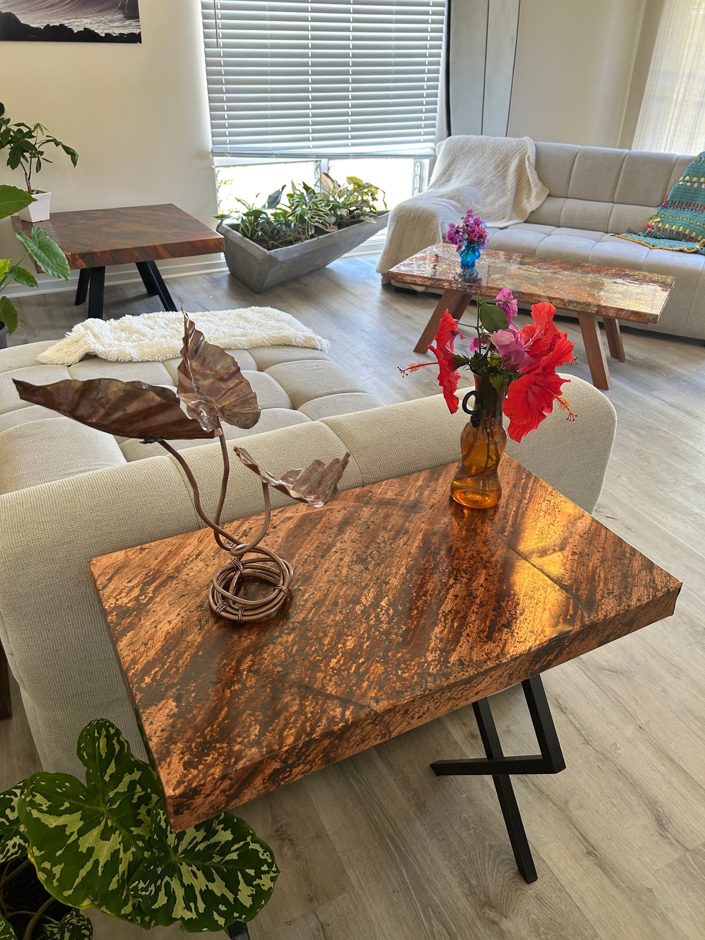 Contemporary Copper Accent Table / Modern End Table