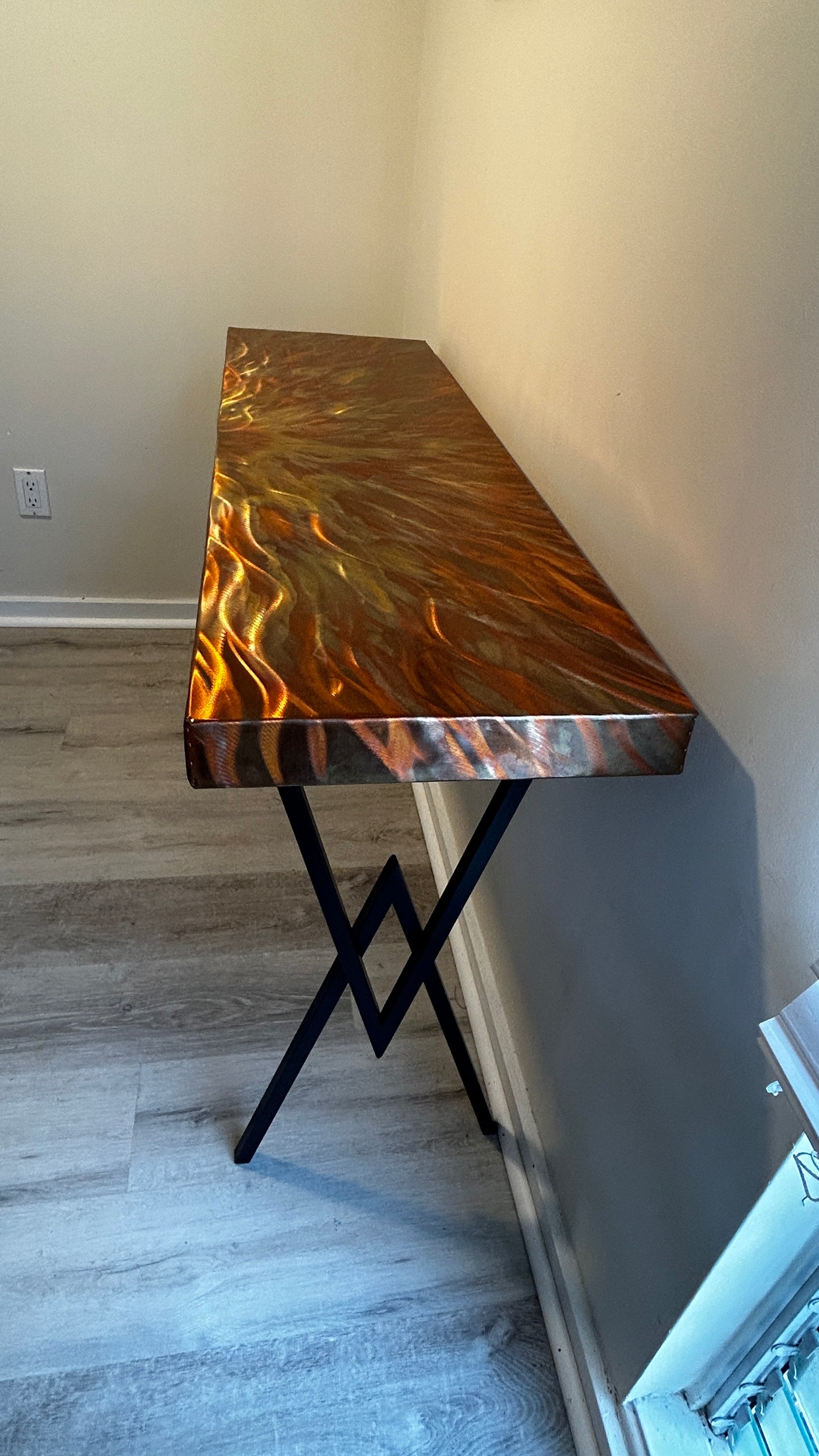 Copper and Steel Console Table, Copper Decor, Unique Home Decor, Flame-Painted Copper, Abstract Metal Art