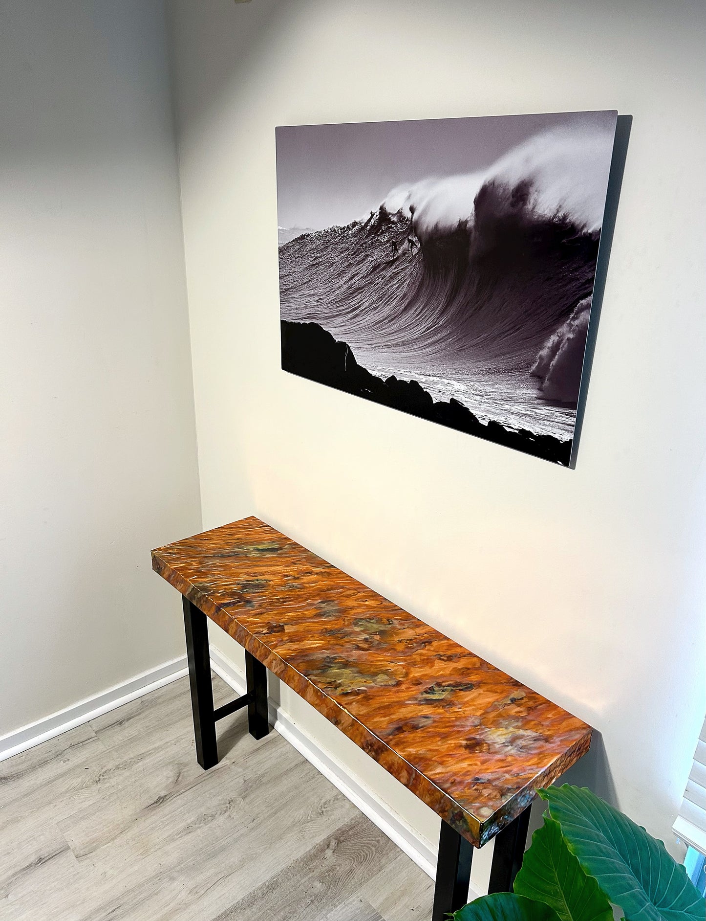 Copper and Steel Console Table, Modern Metal Art