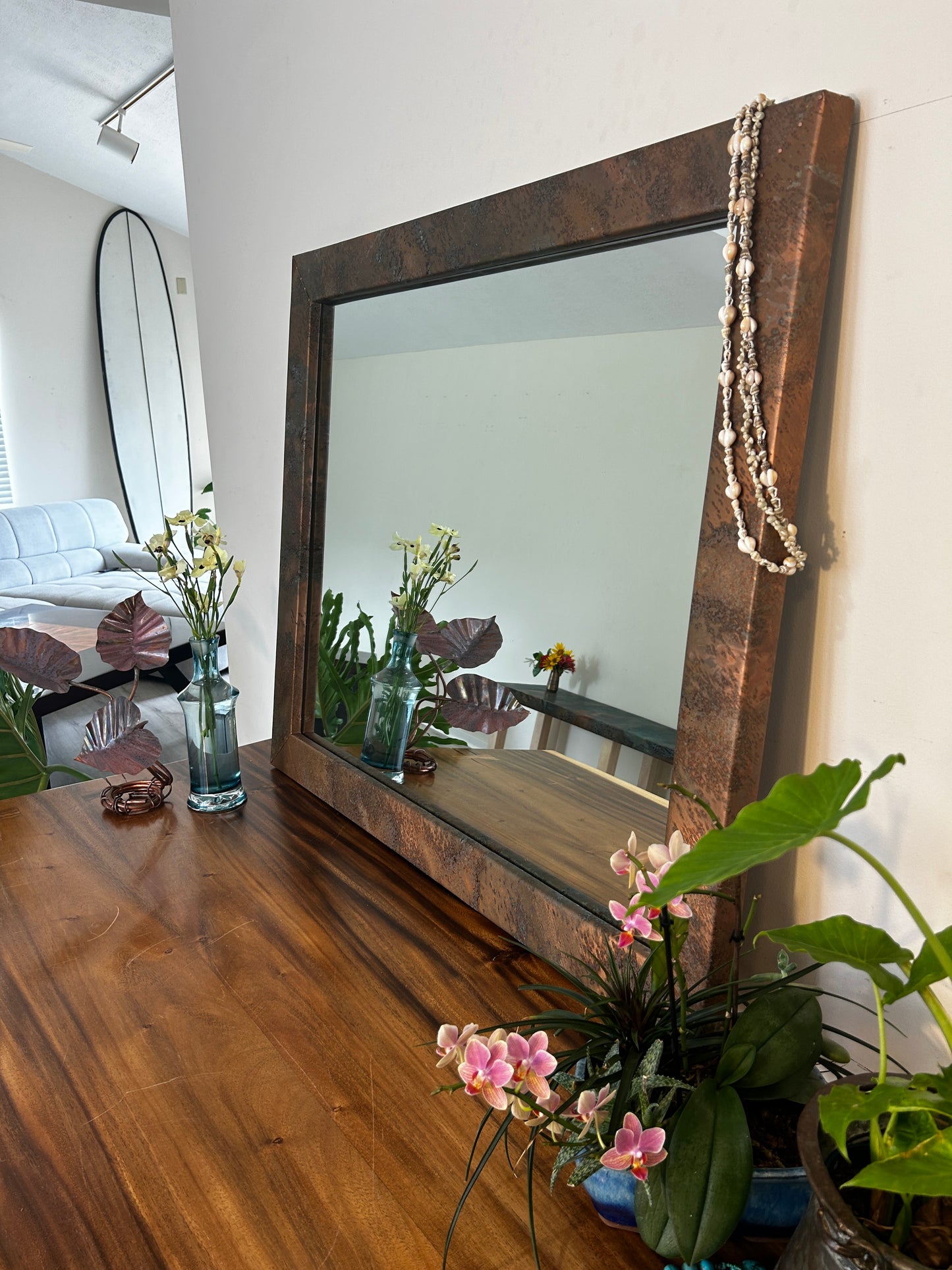 Large Handmade Copper Mirror, one-of-a-kind Vanity Mirror, Unique Home Decor, Custom Frame