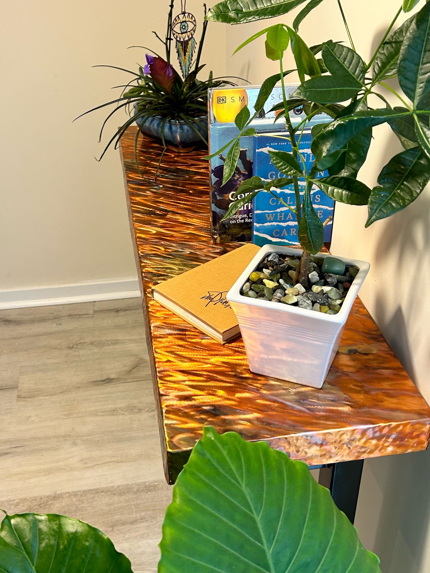 Copper and Steel Console Table, Modern Metal Art