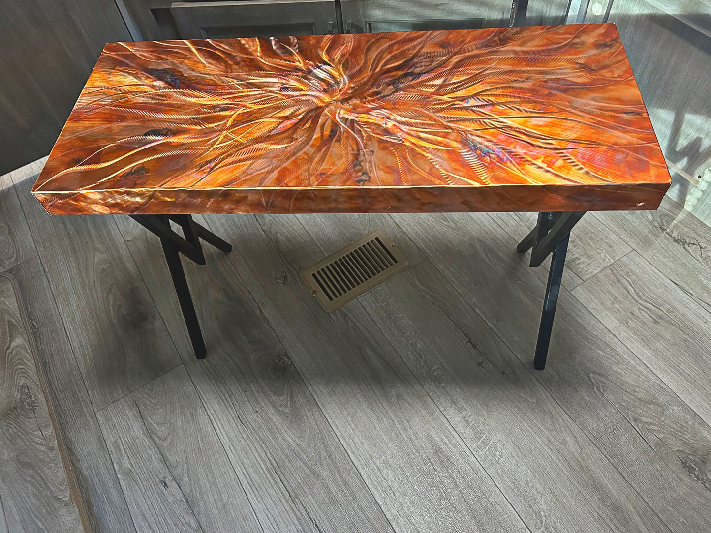 Copper Side Table, Abstract Metal Art, Handmade Copper Accent Table, Contemporary Copper Table with Unique Table Legs