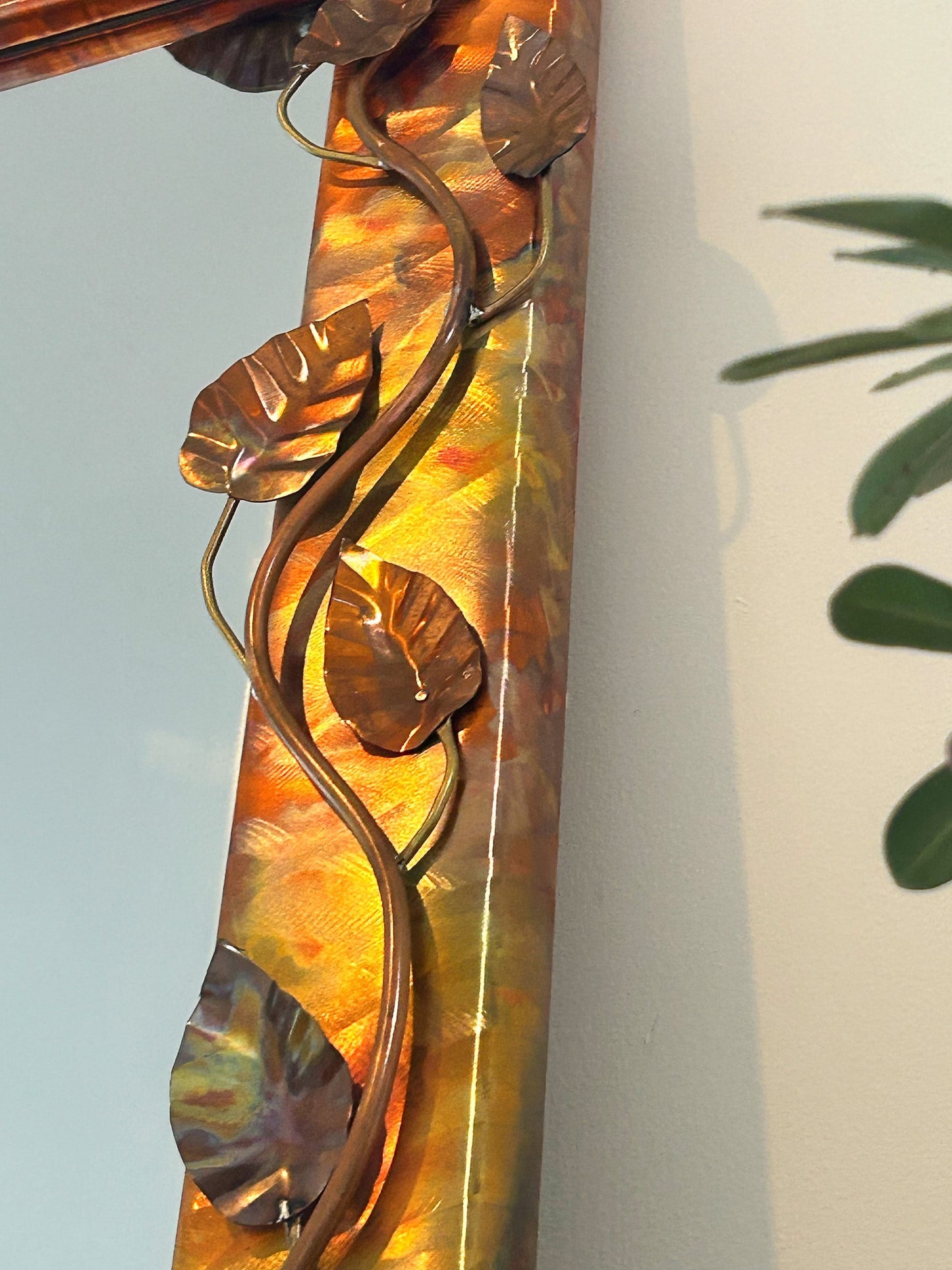 Large Copper Mirror with Copper Vines and Leaves