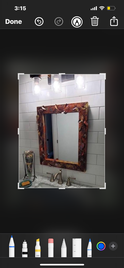 Hammered Copper Mirror with Vines and Leaves