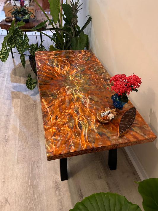 Flame-Painted Copper Coffee Table