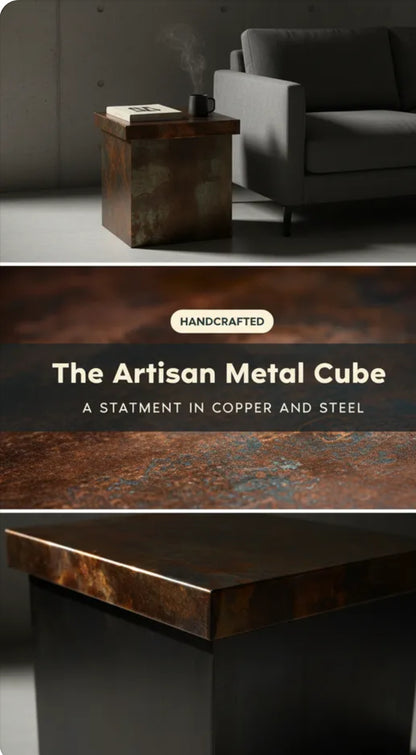 Contemporary Copper and Steel Cube, Square Copper End Table, Modern Metal Furniture, Unique Home Decor