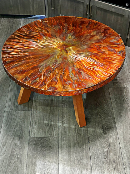 Artistic Copper Table Top - Contemporary Copper Round Table, Modern Metal and Mahogany Design,   Round Copper Table Top, Stylish Round Table